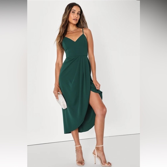 Lulus Reinette Dark Green Midi Dress - Picture 1 of 5